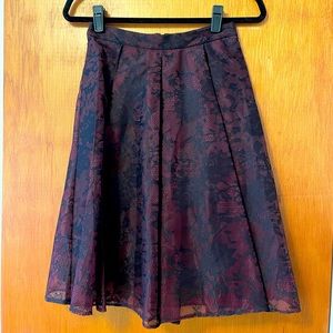 NEW AQUA Black & Burgundy Lace Midi Skirt
